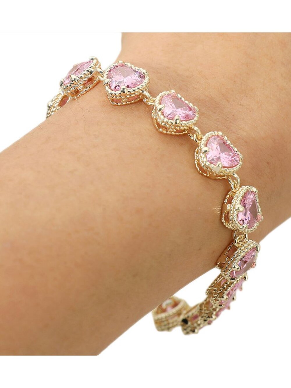 Tigerstars Rose CZ Heart Stone Cluster Link Toggle Bracelet